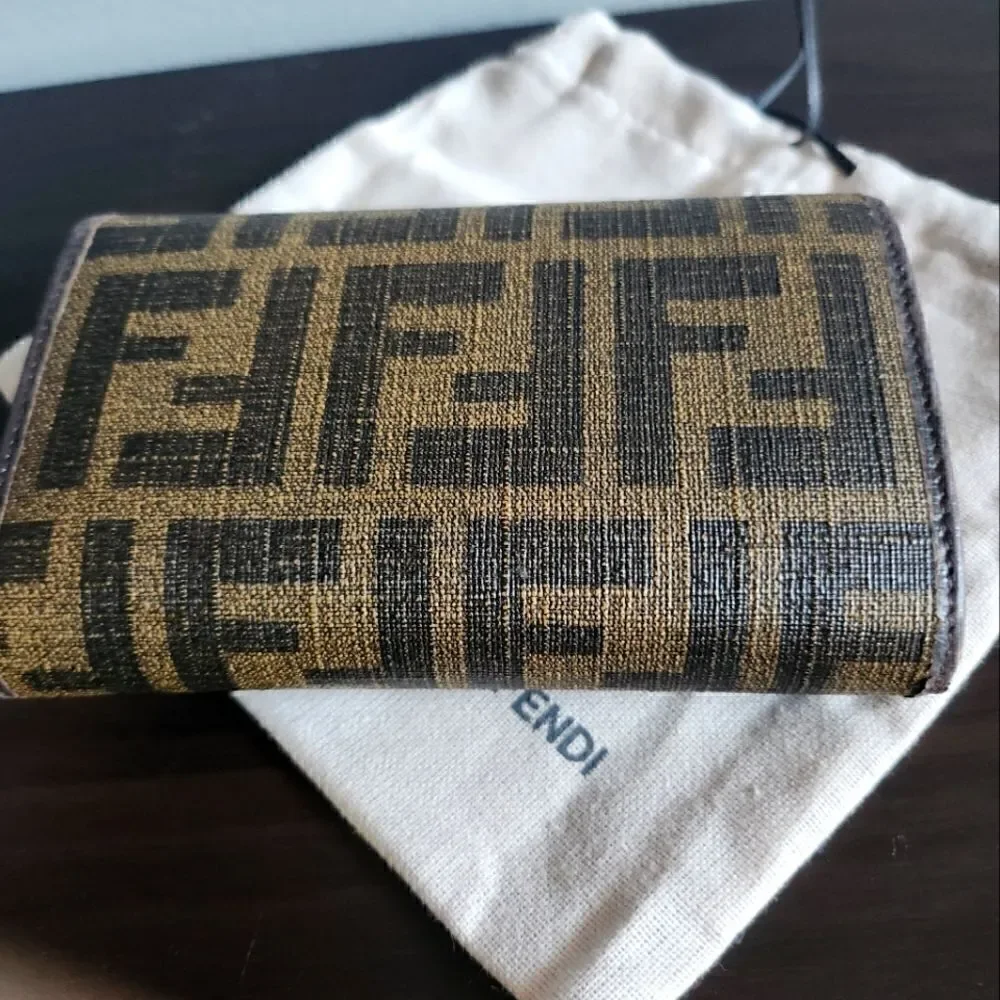 Fendi FF Logo Ckated Canvas Tri-Fold Wallet One-of-a-kind Y2K